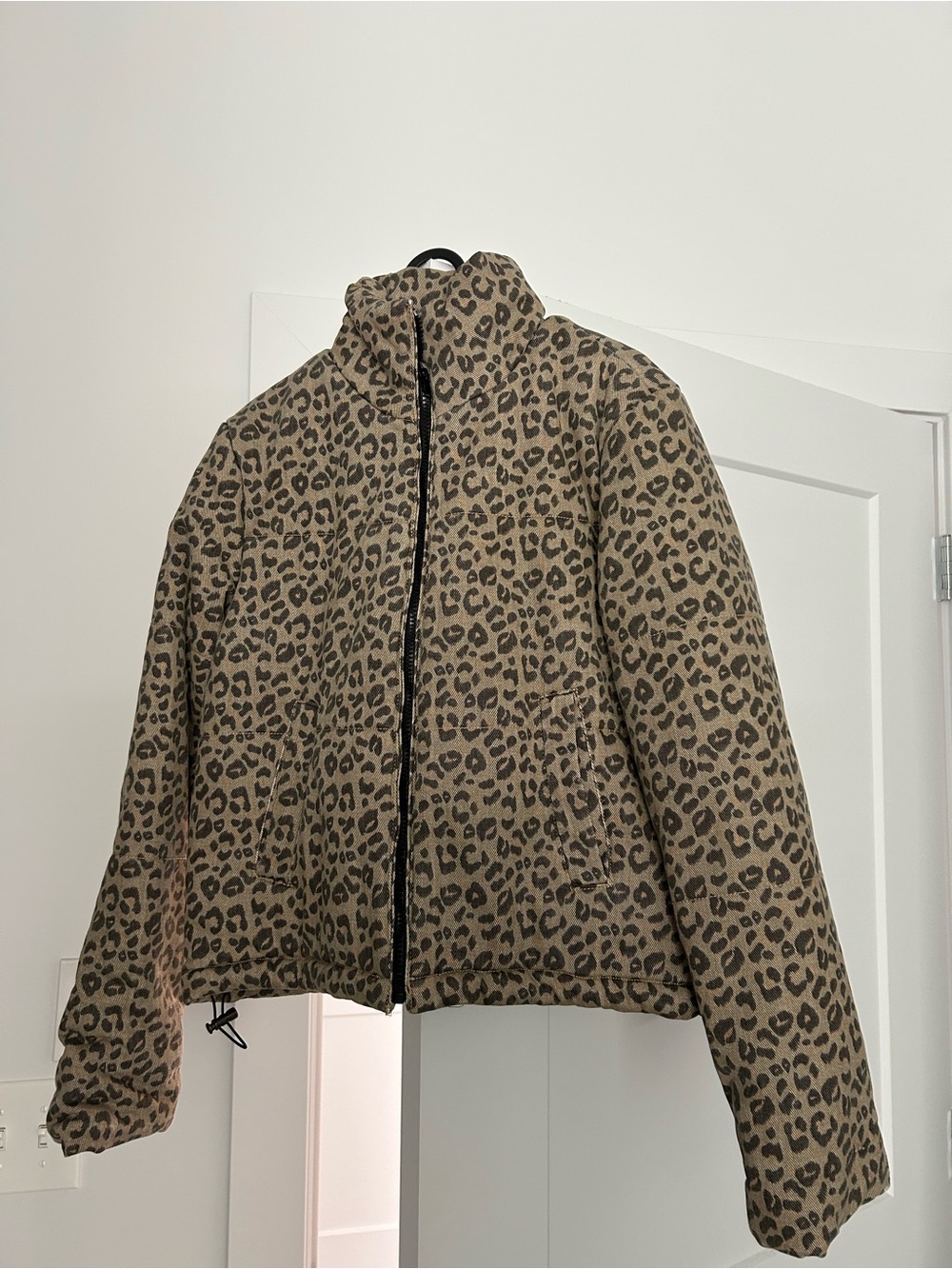 Leopard Print Puffer Jacket - Taupe